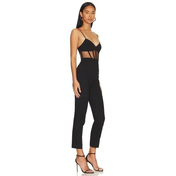 NBD Revolve Bianna Jumpsuit Slim Leg Boned Mesh Adjustable Strap Black Size XXS - Picture 2 of 13